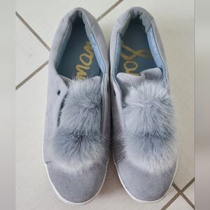 Sam Edelman Women's Gray Blue Fur Pom Pom Slip-On Shoes Size 10